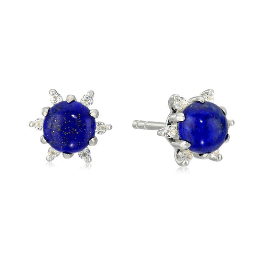 Sterling Silver Lapis Halo Stud Earrings - pinctore