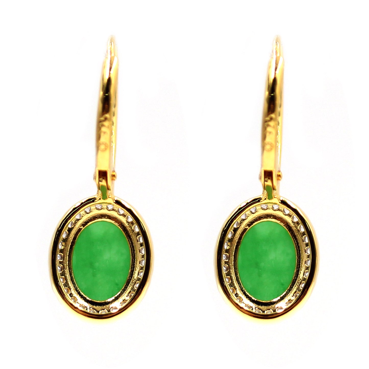 925 Sterling Silver Dyed Green Jade, White Natural Zircon Dangle Earring - Pinctore