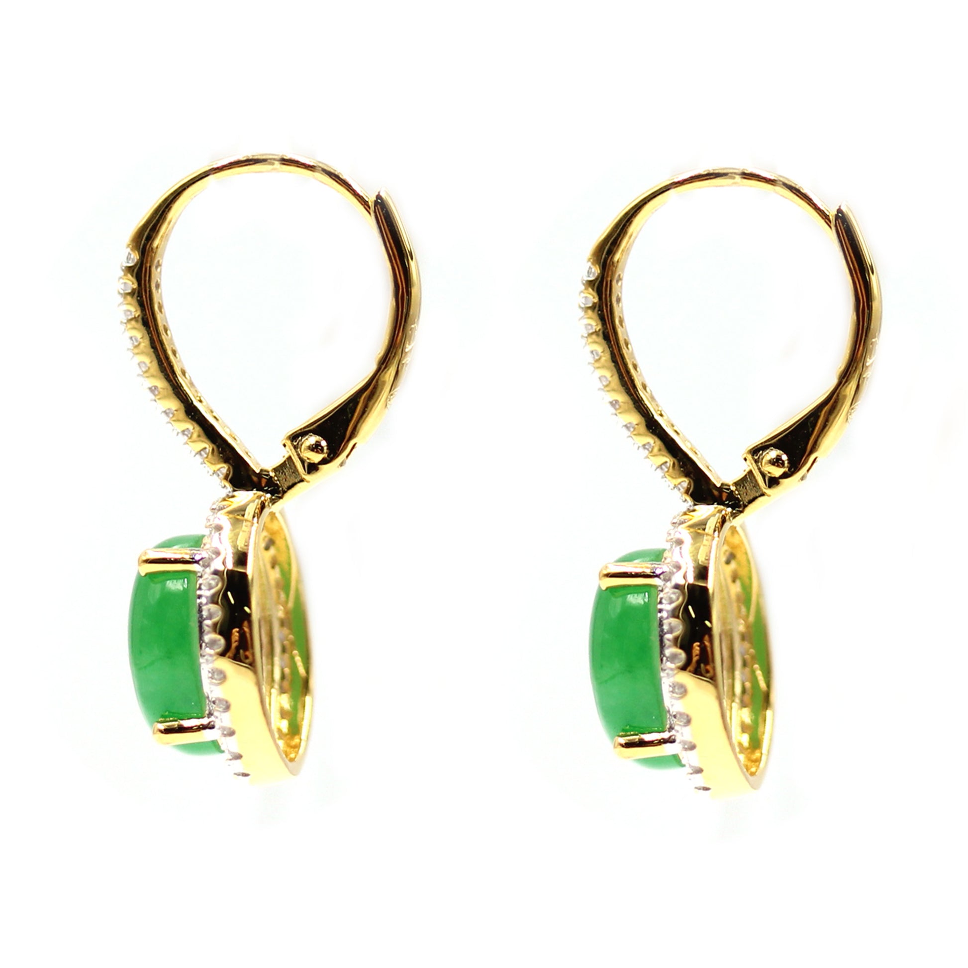 925 Sterling Silver Dyed Green Jade,  White Natural Zircon Dangle Earring - Pinctore