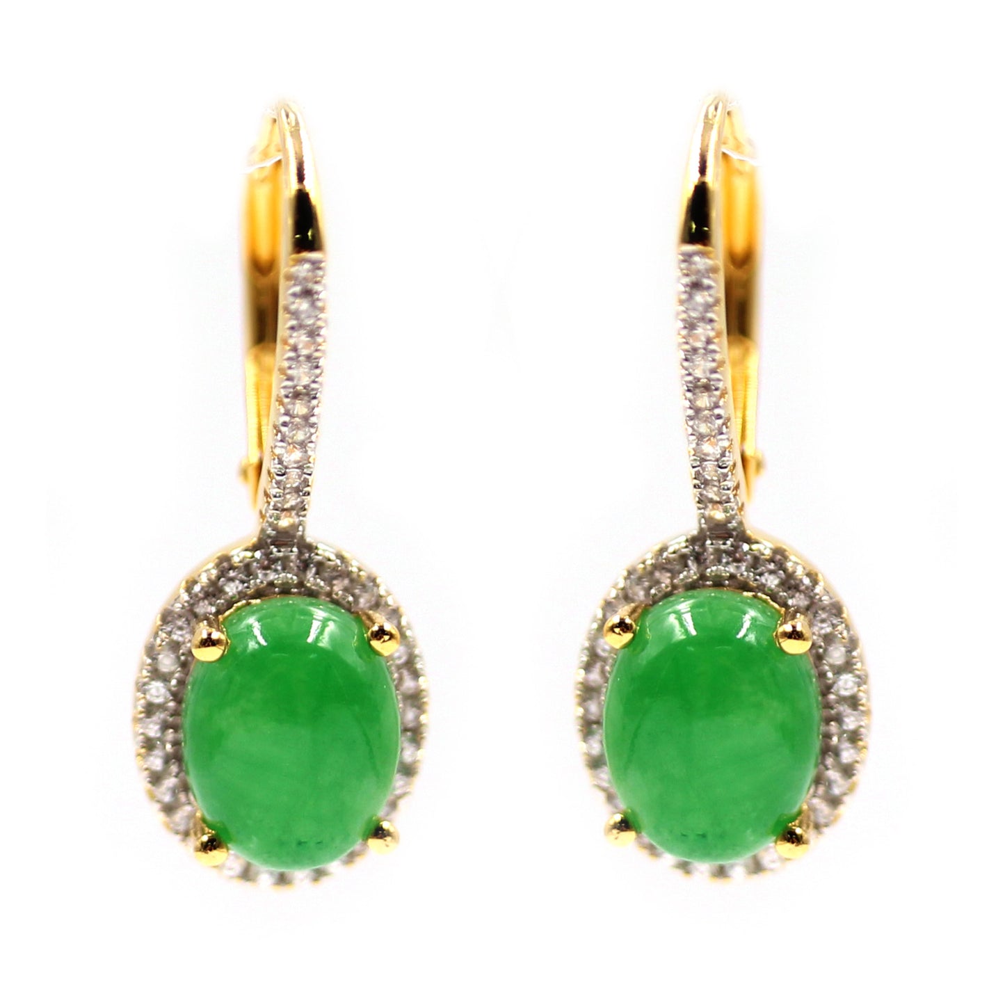 925 Sterling Silver Dyed Green Jade, White Natural Zircon Dangle Earring - Pinctore