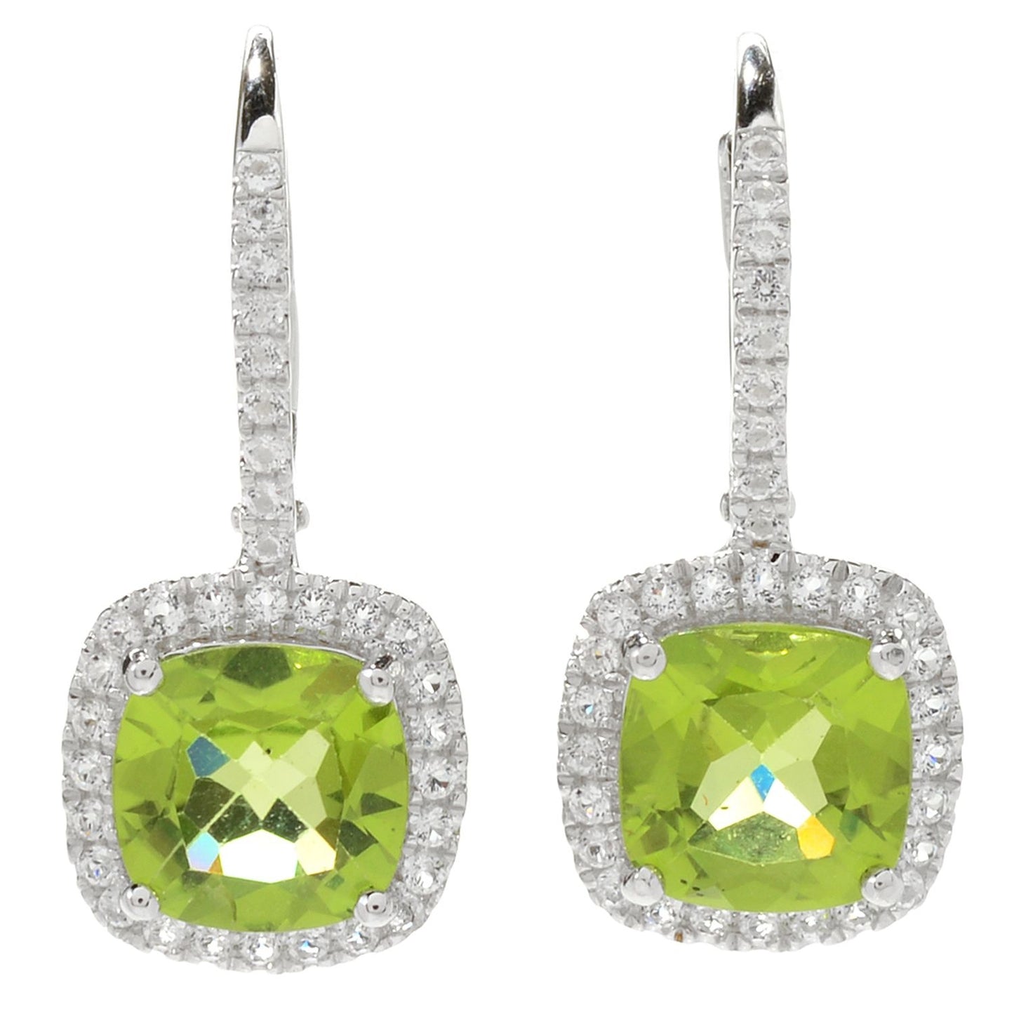 Pinctore Sterling Silver 1" 4.52ctw Peridot & White Topaz Drop Earrings - pinctore