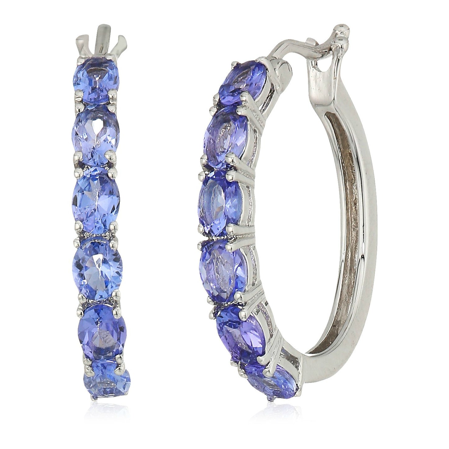 Sterling Silver Tanzanite Oval Hoop Earrings, 3/4" - pinctore