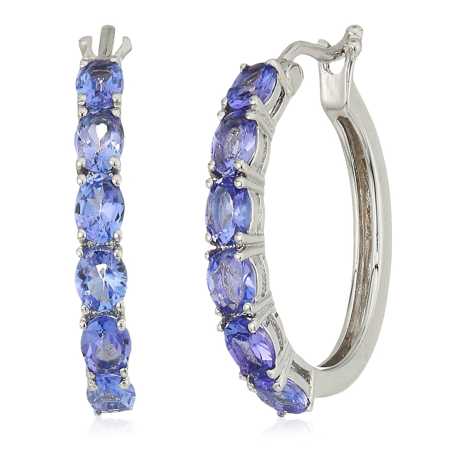 Sterling Silver Tanzanite Oval Hoop Earrings, 3/4" - pinctore