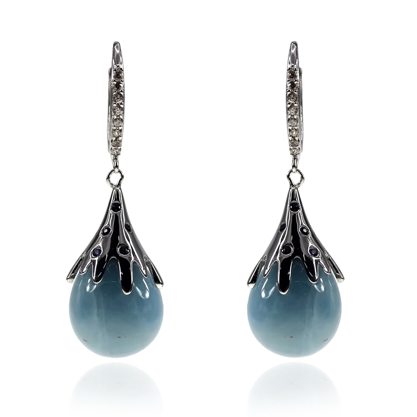 925 Sterling Silver Milky Aquamarine, Blue Sapphire, White Natural Zircon Earring - Pinctore