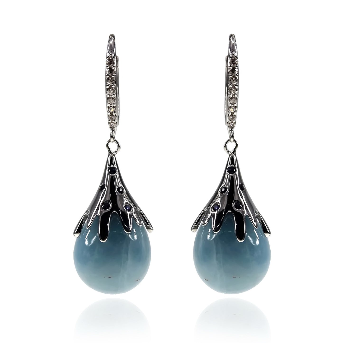 925 Sterling Silver Milky Aquamarine, Blue Sapphire, White Natural Zircon Earring - Pinctore