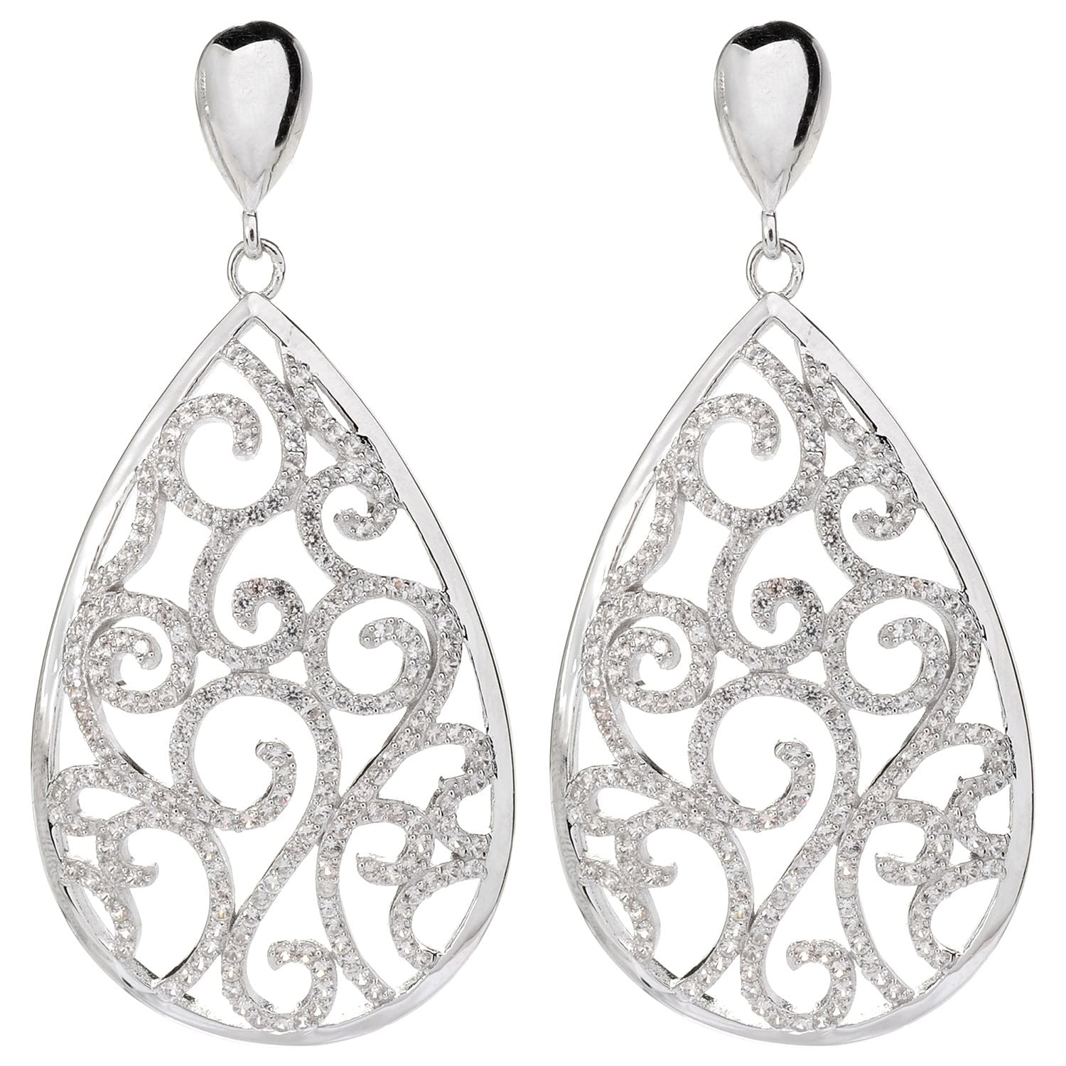 Pinctore Sterling Silver 2.3ctw White Zircon Diamond Cut Teardrop Earrings 2'L - pinctore