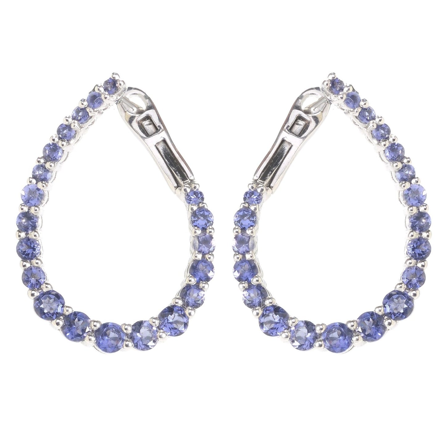Pinctore Sterling Silver Iolite Inside-out Hoop Earrings - pinctore
