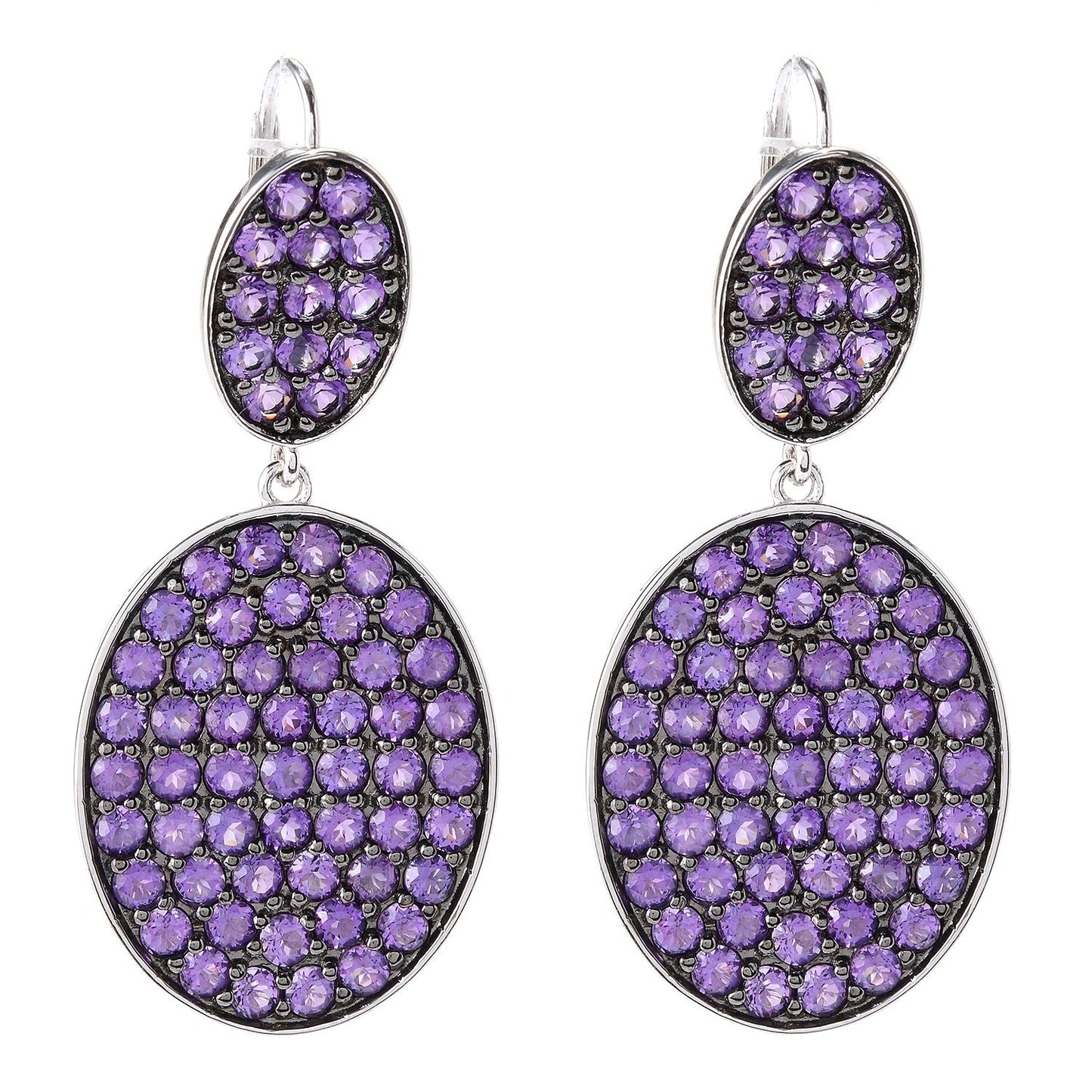 Pinctore Rhodium Over Sterling Silver 7.8ctw African Amethyst Drop Earrings 1.8'L - pinctore