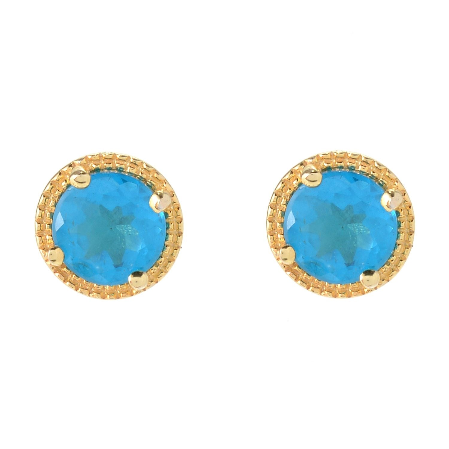 Pinctore 18K Yellow Gold Vermeil o/Silver 1ctw Neon Apatite Studs Earrings - pinctore