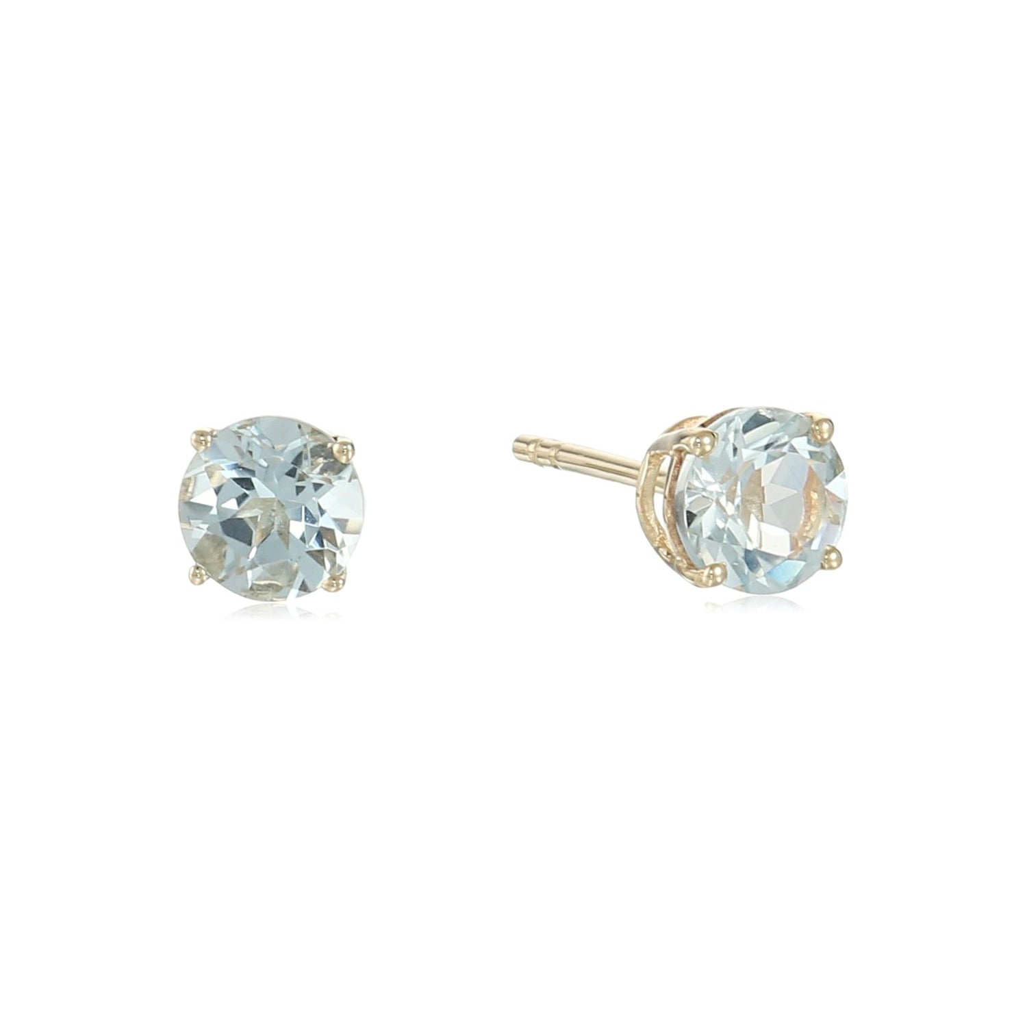 10k Yellow Gold Aquamarine Round Stud Earring - Pinctore