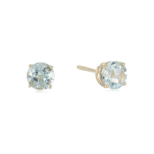 10k Yellow Gold Aquamarine Round Stud Earring - Pinctore