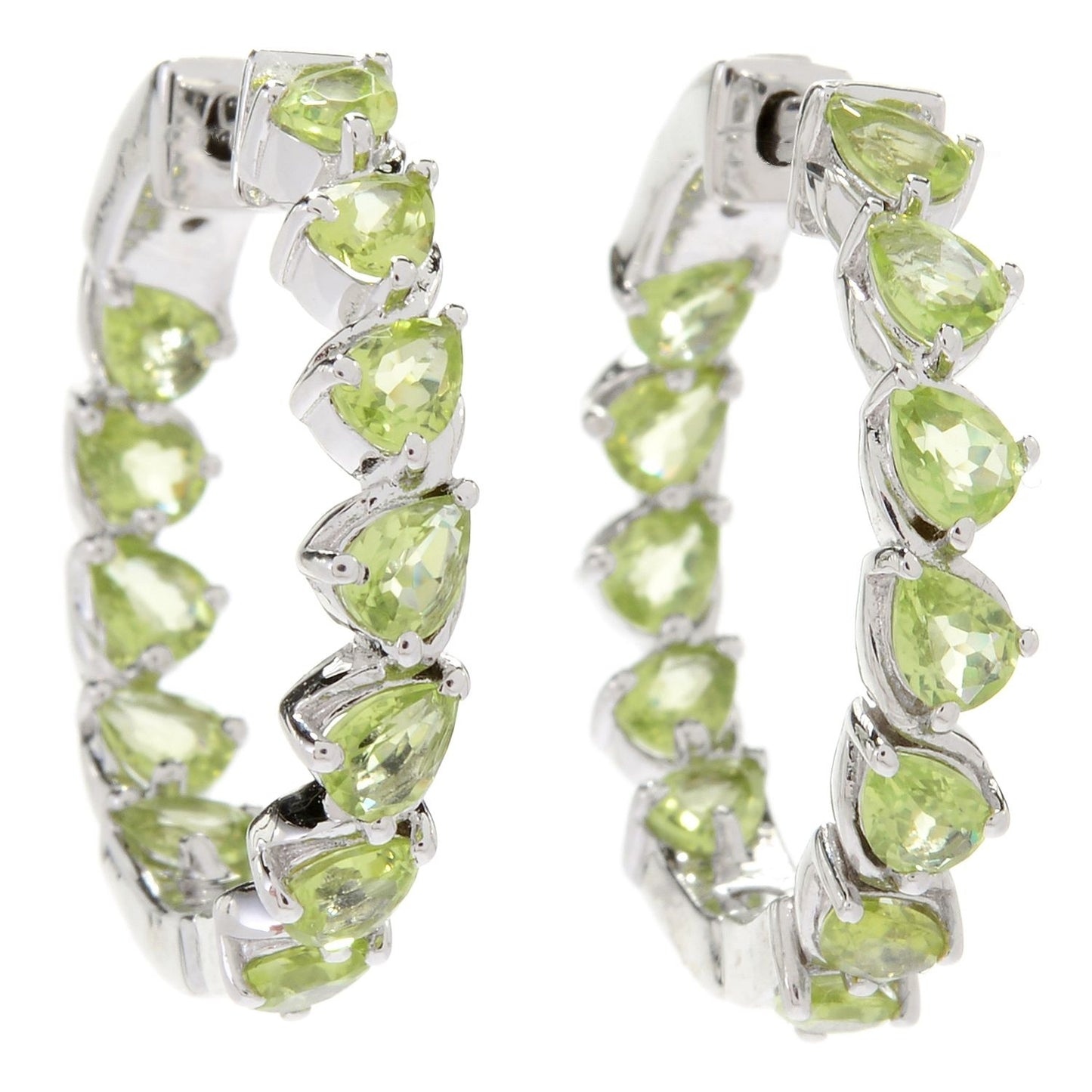 Pinctore Sterling Silver 1" Pear Cut Peridot Inside-out Hoop Earrings - pinctore