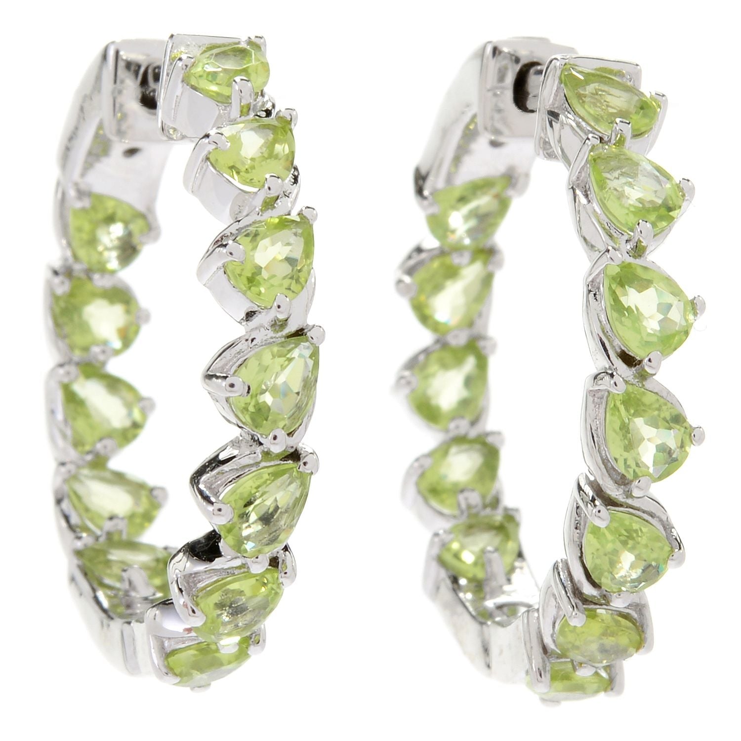 Pinctore Sterling Silver 1" Pear Cut Peridot Inside-out Hoop Earrings - pinctore