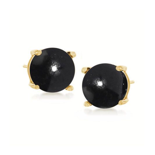 18K Yellow Plating Over Sterling Silver 8mm Round Genuine Gemstone Stud Earrings