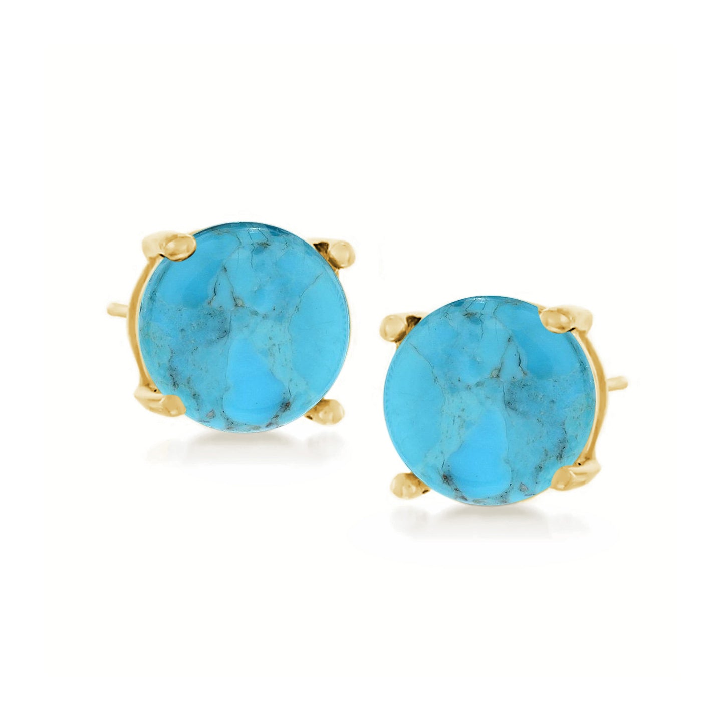 18K Yellow Plating Over Sterling Silver 8mm Round Genuine Gemstone Stud Earrings