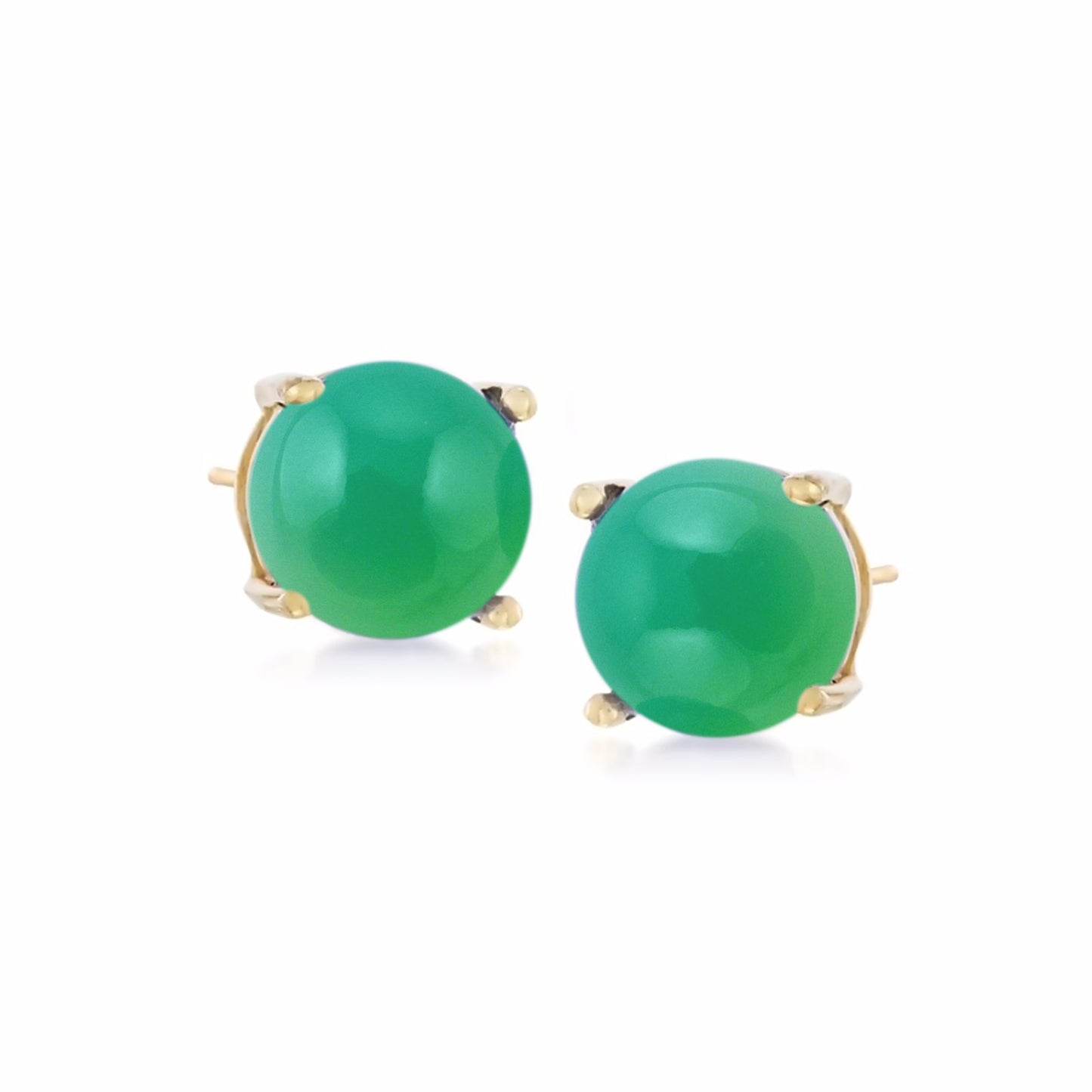 18K Yellow Plating Over Sterling Silver 8mm Round Genuine Gemstone Stud Earrings