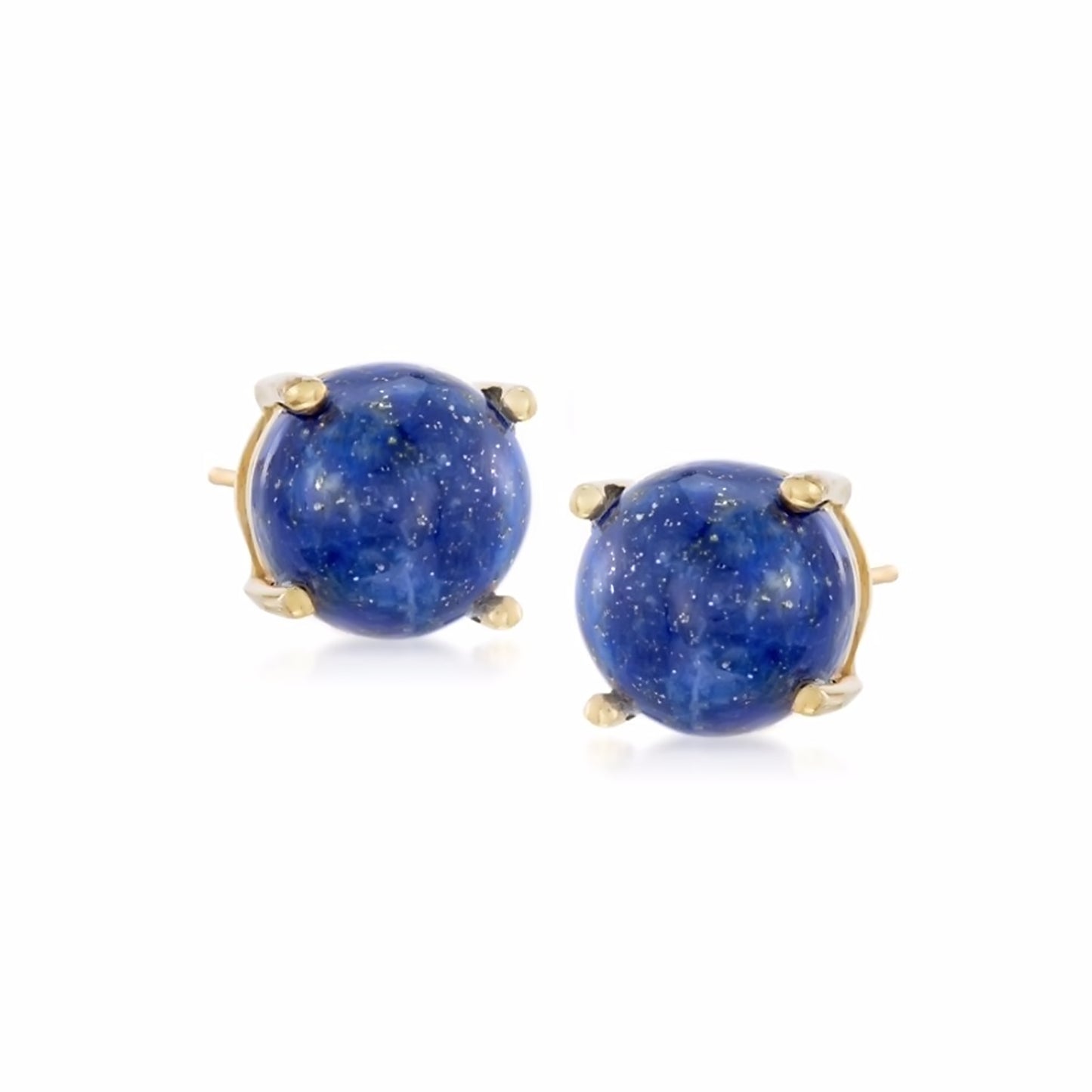 18K Yellow Plating Over Sterling Silver 8mm Round Genuine Gemstone Stud Earrings