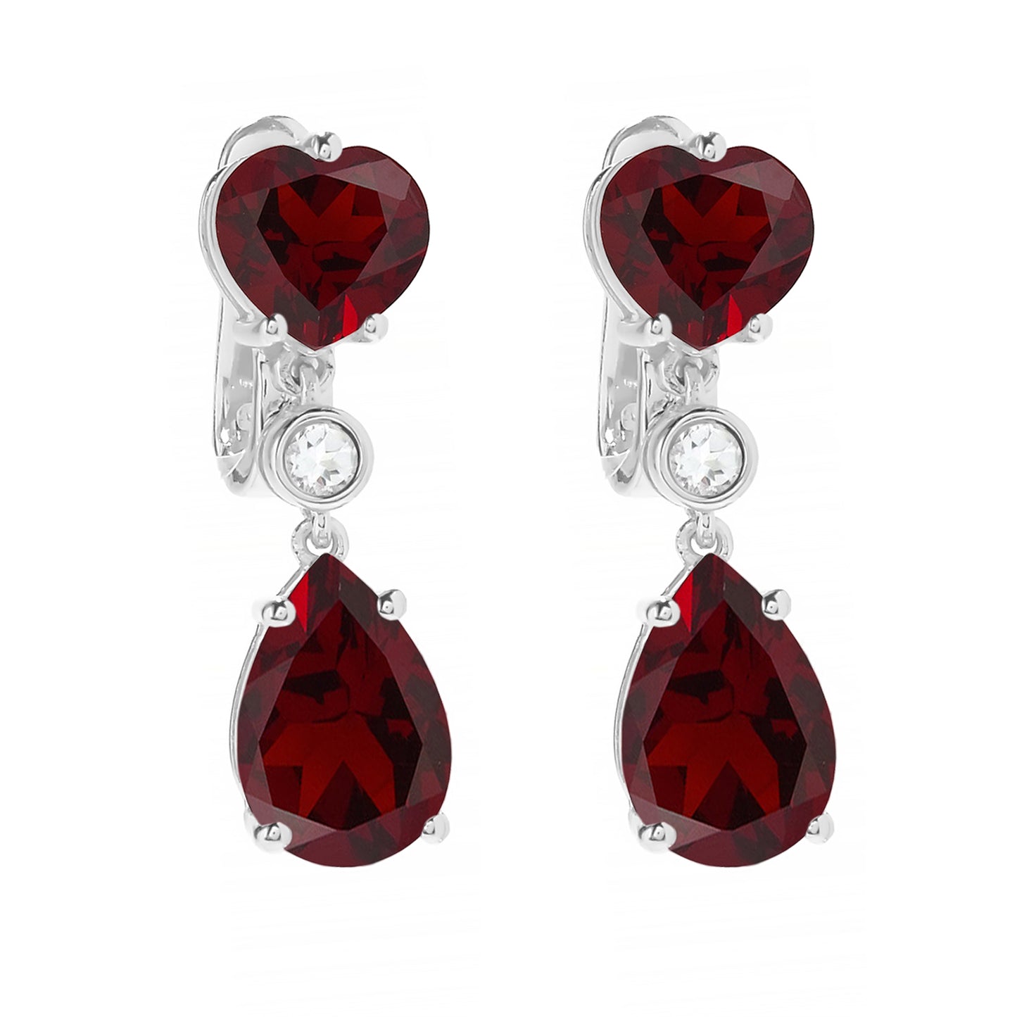Pinctore Sterling Silver 925 Red Garnet,White Topaz Drop & Dengle Earring