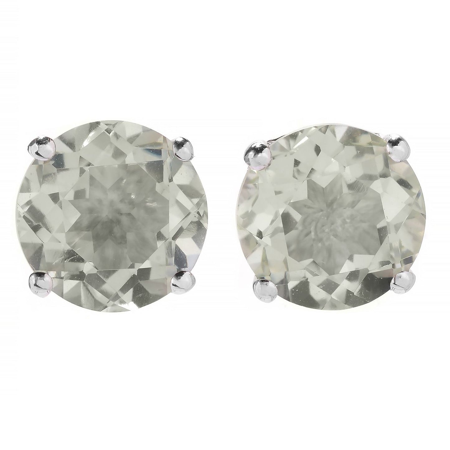 Pinctore Sterling Silver Round Green Amethyst Stud Earrings