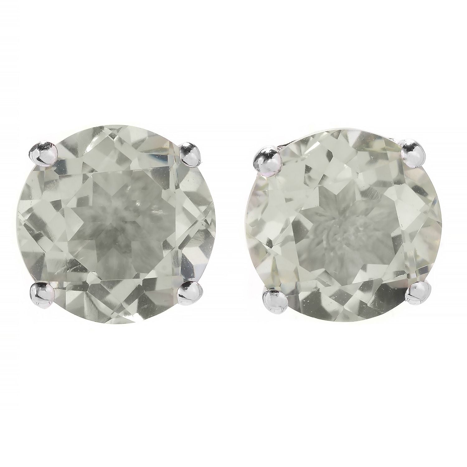 Pinctore Sterling Silver Round Green Amethyst Stud Earrings