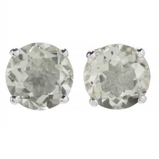Pinctore Sterling Silver Round Green Amethyst Stud Earrings