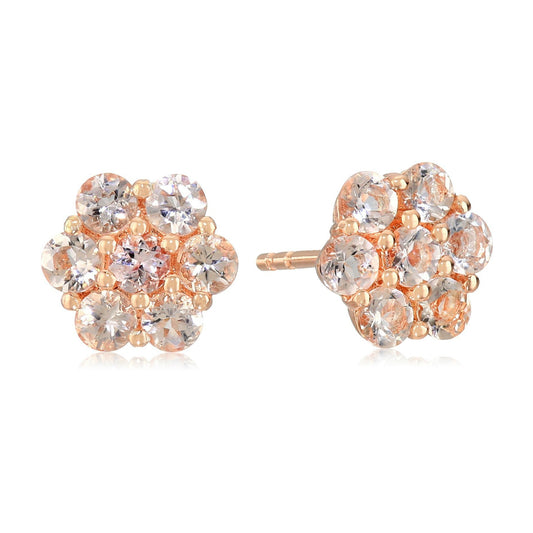 Pinctore Rose Gold-plated Silver Morganite Round Flower Stud Earrings