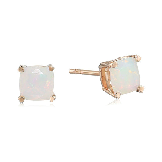 10k Rose Gold Ethiopian Opal Cushion Stud Earrings - pinctore