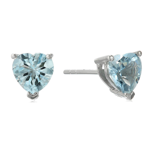 10k White Gold Aquamarine 6mm Heart Stud Earring - Pinctore