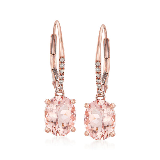 14Kt Rose Gold Morganite,  Diamond Dangle Earring - Pinctore