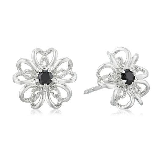 Pinctore Sterling Silver choice of gemstone flower Stud Earrings
