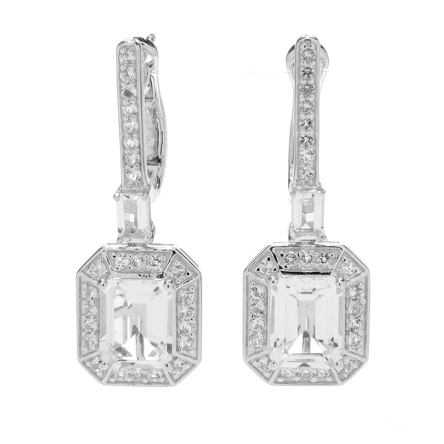 Pinctore Legacy Sterling Silver 1.25" White Topaz Earrings - pinctore