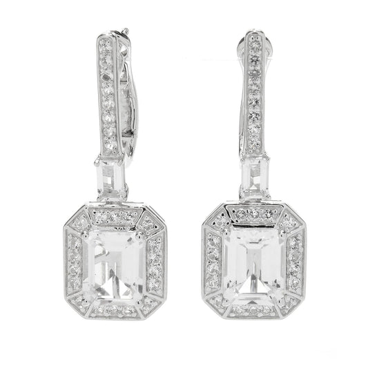 Pinctore Legacy Sterling Silver 1.25" White Topaz Earrings - pinctore