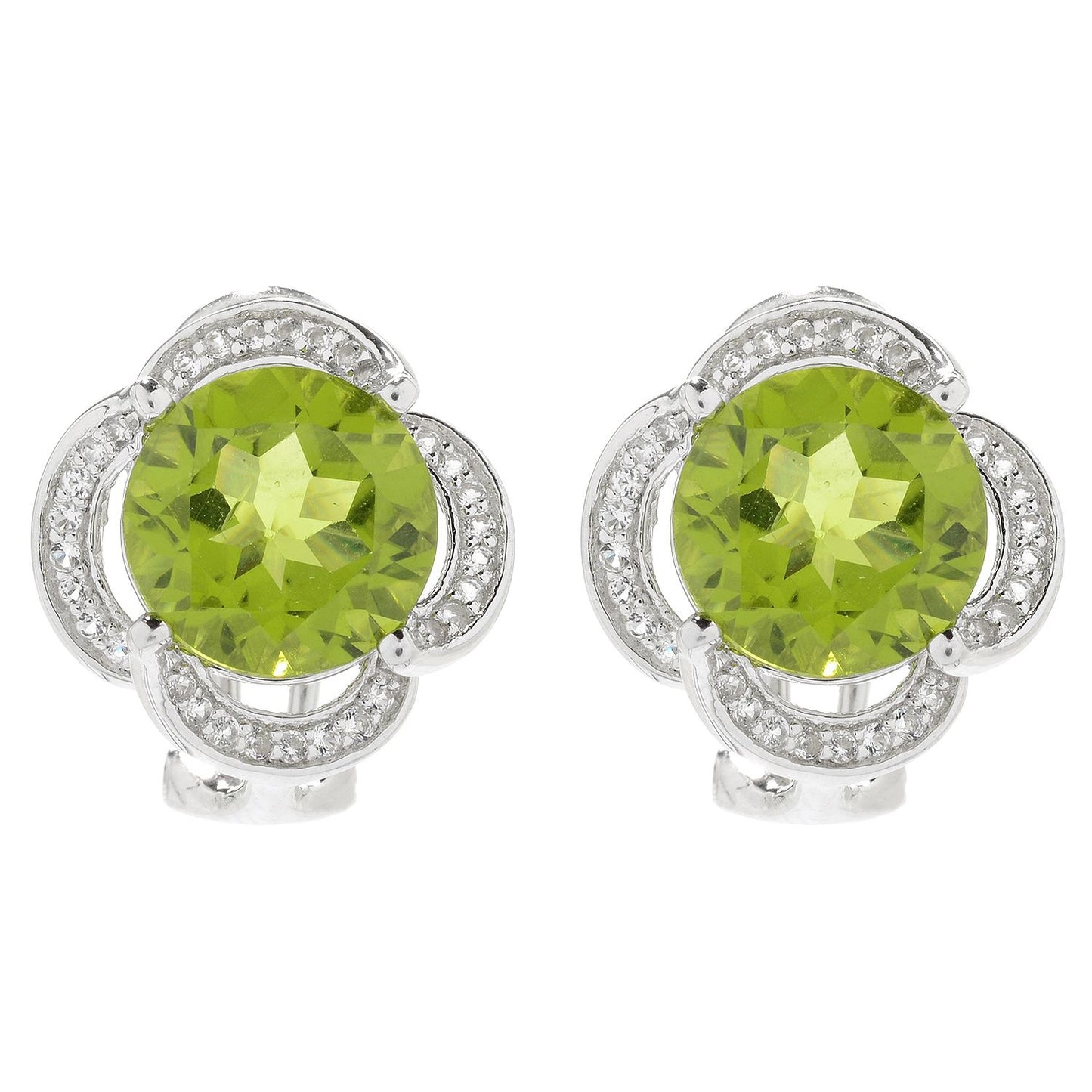 Pinctore Sterling Silver 6ctw Peridot & White Topaz Earrings