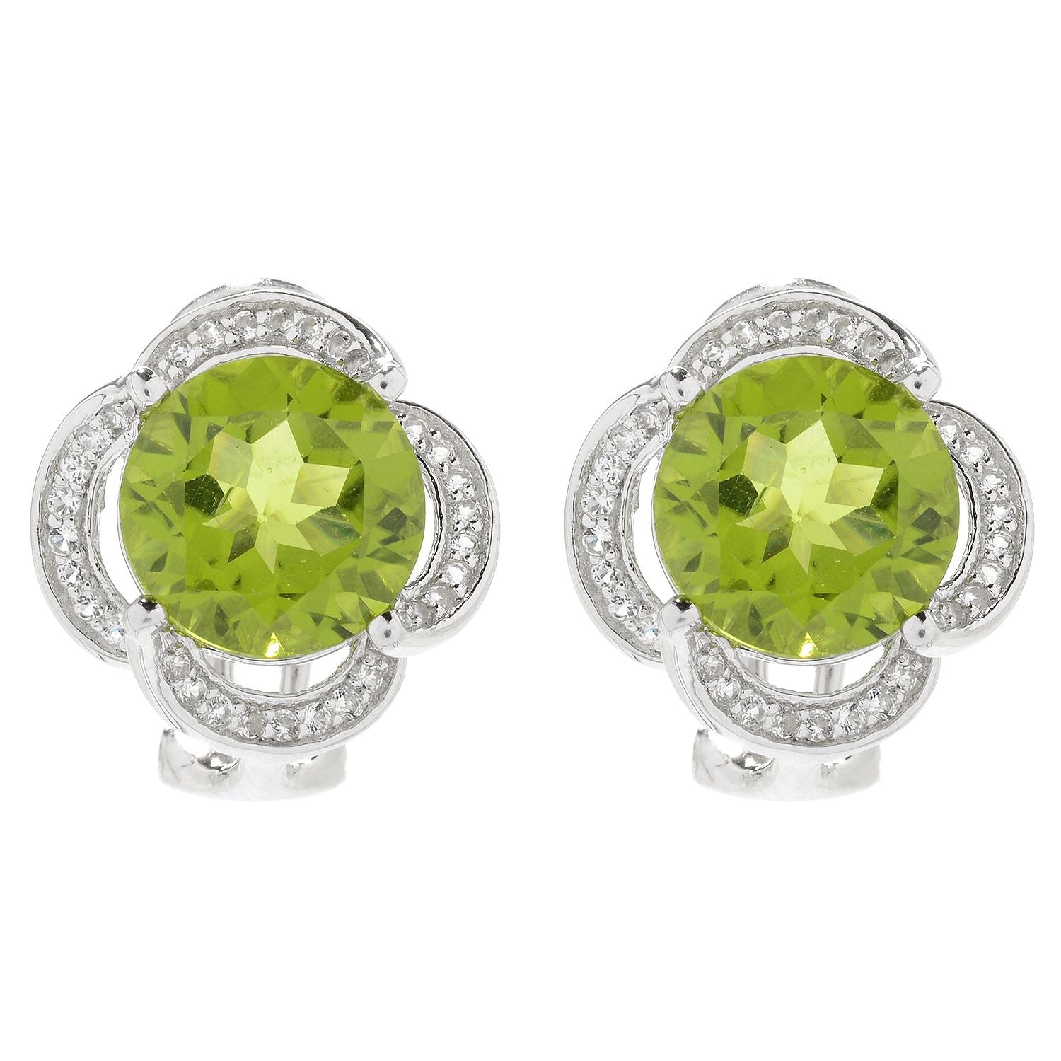 Pinctore Sterling Silver 6ctw Peridot & White Topaz Earrings