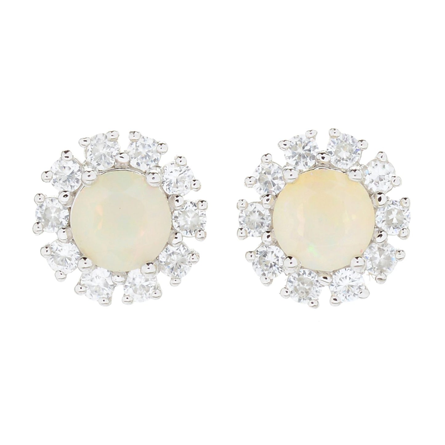 Pinctore Sterling Silver Ethiopian Opal & White Zircon Halo Stud Earrings - pinctore