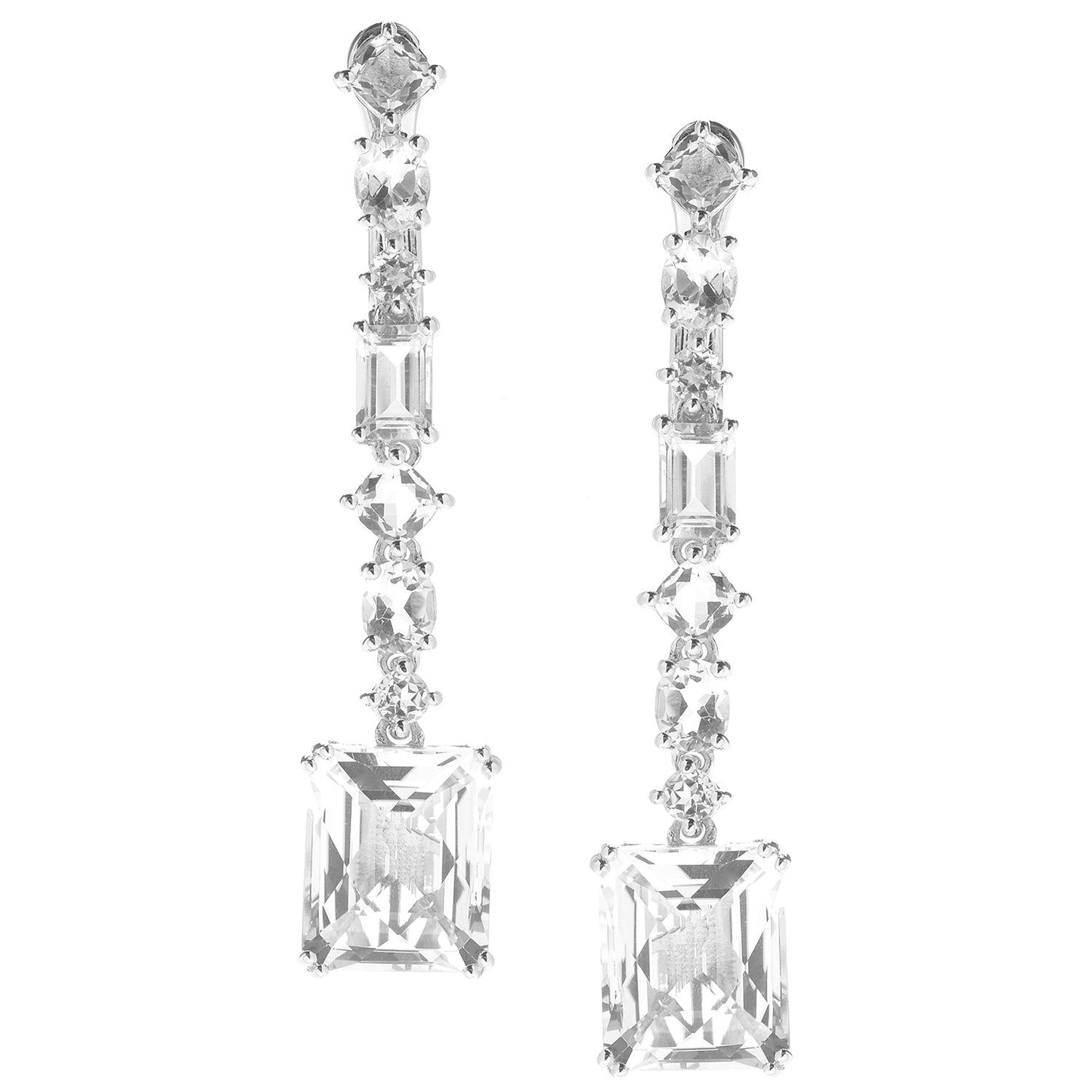 Pinctore Sterling Silver 2" 15.75ctw White Quartz & White Topaz Earrings - pinctore