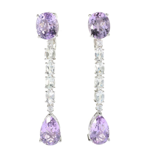 Pinctore Sterling Silver Legacy 2.25" Multi Shape Pink Amethyst Drop Earrings - pinctore