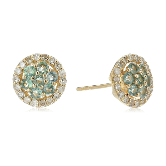 14k Yellow Gold Alexandrite And Diamond Stud Earrings (1/4 cttw, H-I Color, I1-I2 Clarity) - pinctore