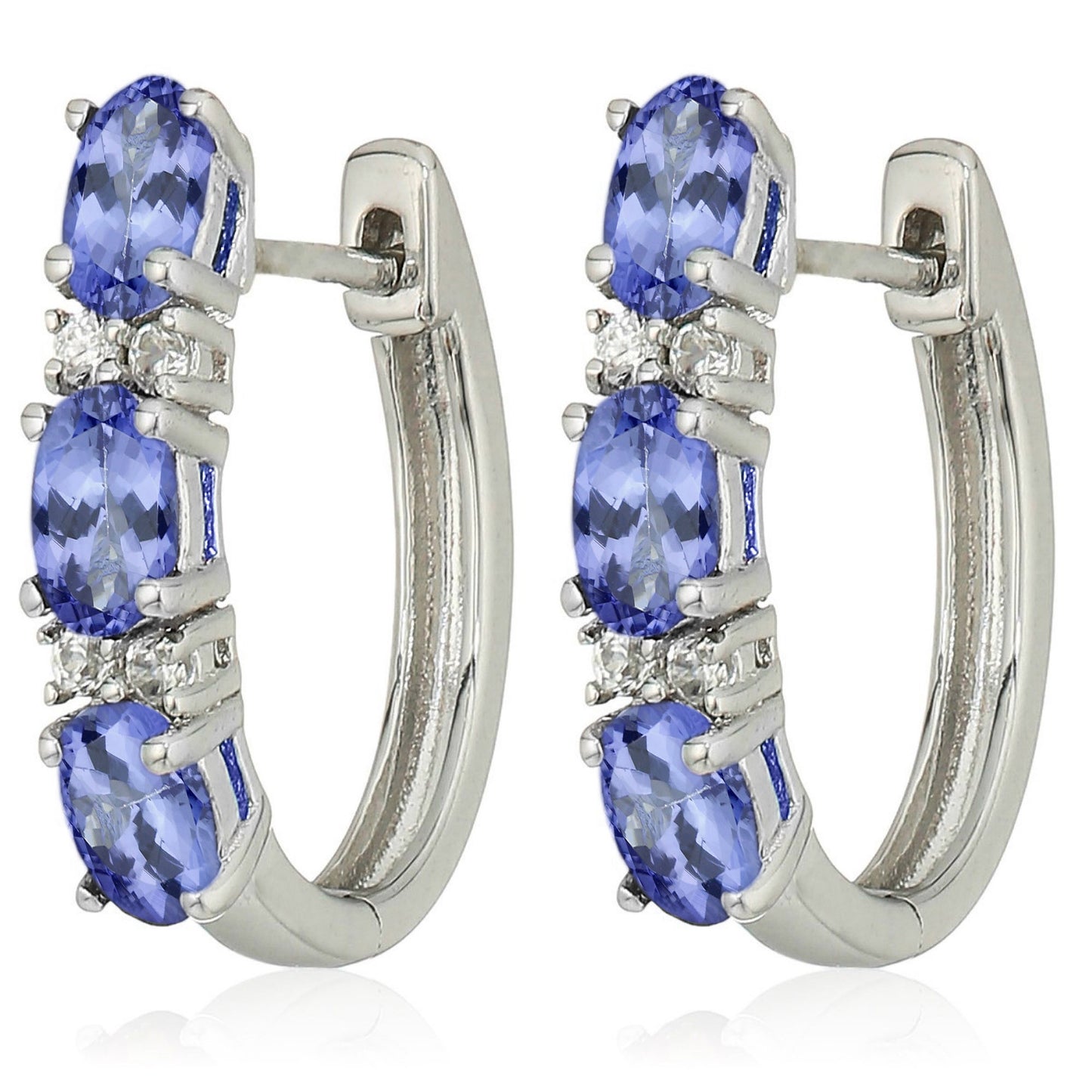 925 Sterling Silver Tanzanite,  White Natural Zircon Hoops Earring - Pinctore
