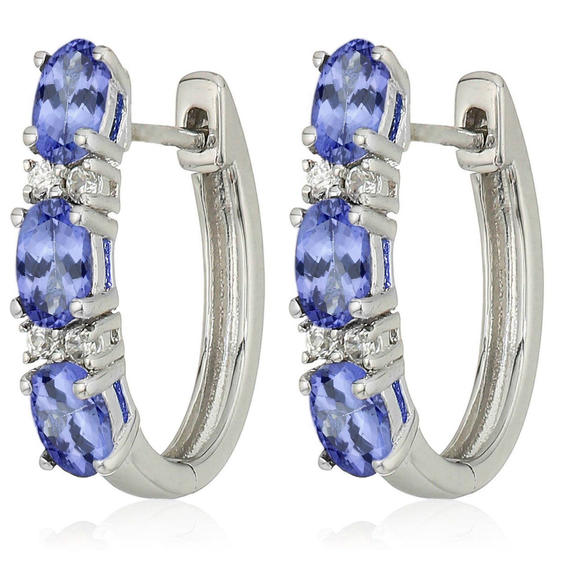 925 Sterling Silver Tanzanite,  White Natural Zircon Hoops Earring - Pinctore