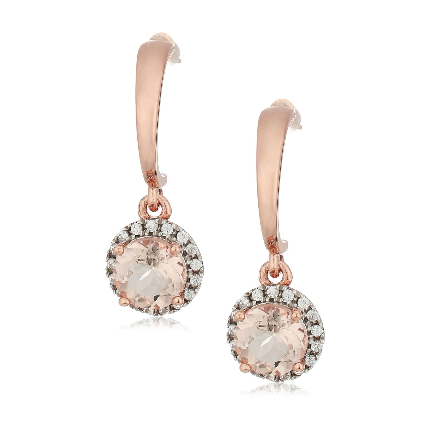 Pinctore 10k Rose Gold Morganite Halo Stud Dangle Earrings