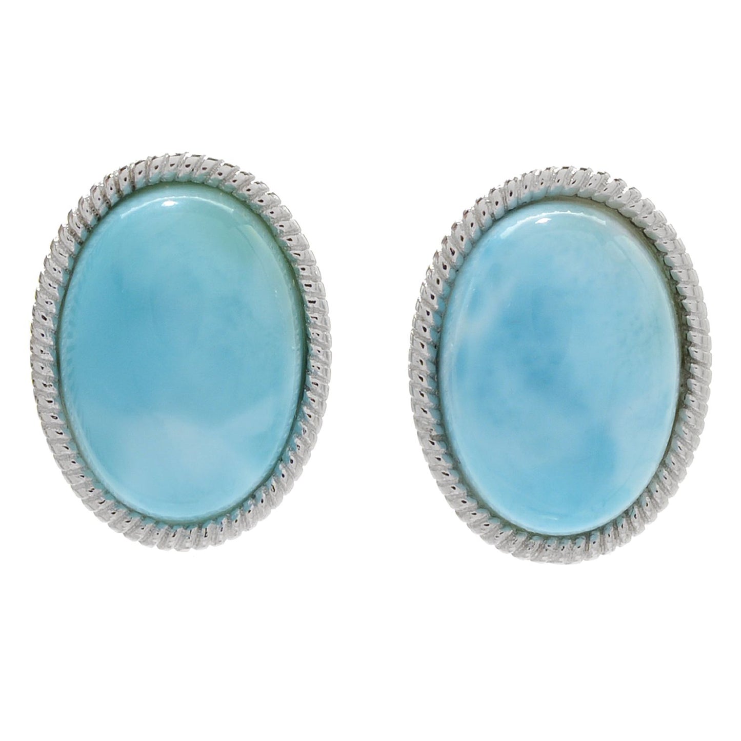 Pinctore Sterling Silver 14 x 10mm Oval Larimar Rope Halo Earrings - pinctore