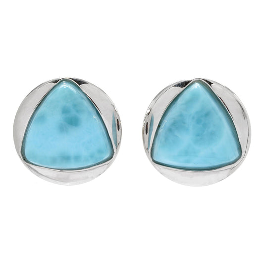 Pinctore Sterling Silver 12mm Trillion Larimar Round Stud Earrings - pinctore