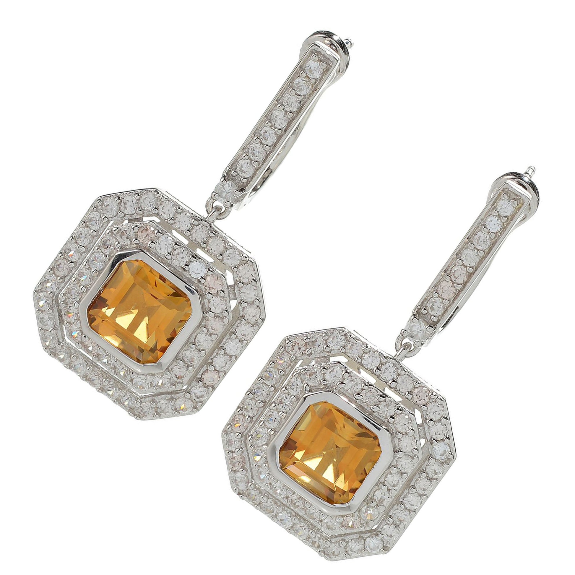 925 Sterling Silver Honey Citrine,  White Natural Zircon Earring - Pinctore