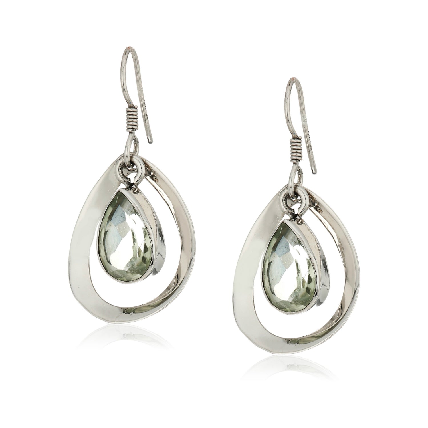 Sterling Silver Green Amethyst Dangle Earrings - pinctore