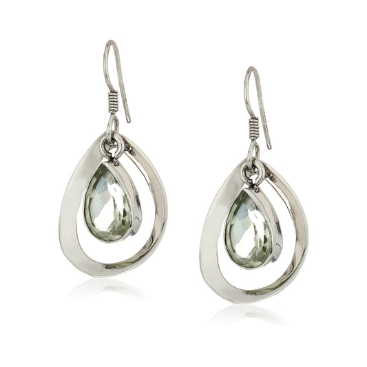 Sterling Silver Green Amethyst Dangle Earrings - pinctore