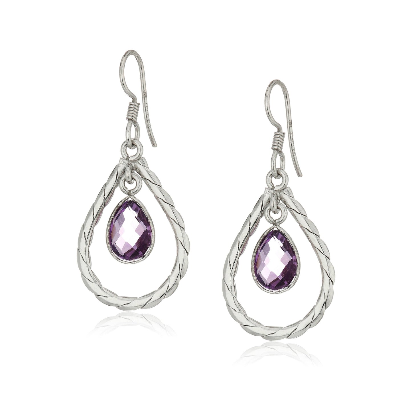 Sterling Silver Amethyst Dangle Earrings - pinctore
