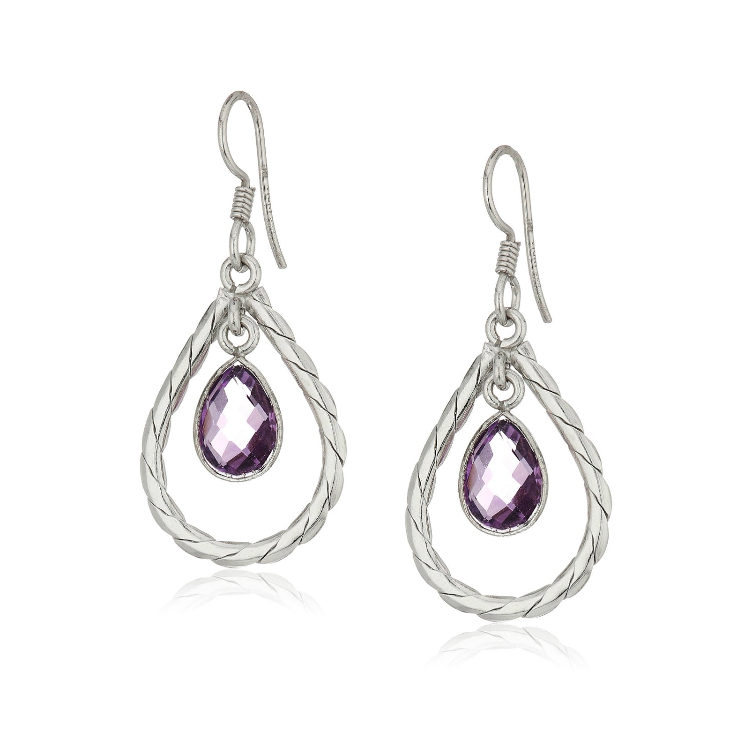 Sterling Silver Amethyst Dangle Earrings - pinctore
