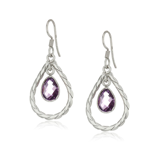 Sterling Silver Amethyst Dangle Earrings - pinctore