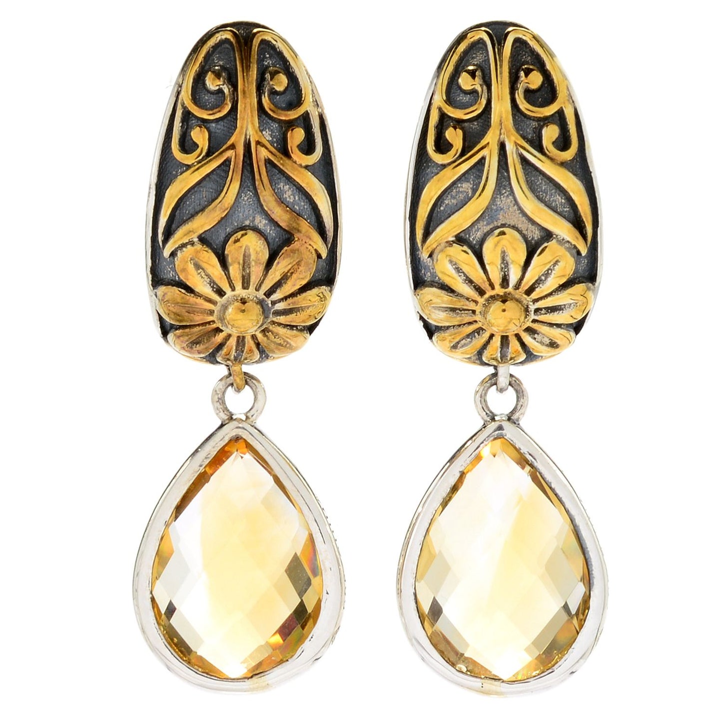 Pinctore Sterling Silver 1.5" 8.30ctw Citrine Drop Flower Earrings